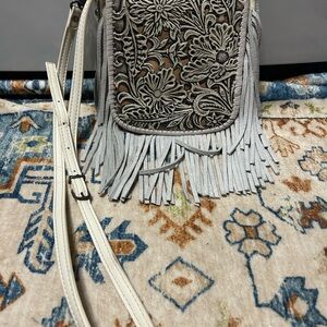 Floral Fringe Crossbody Bag - Gray